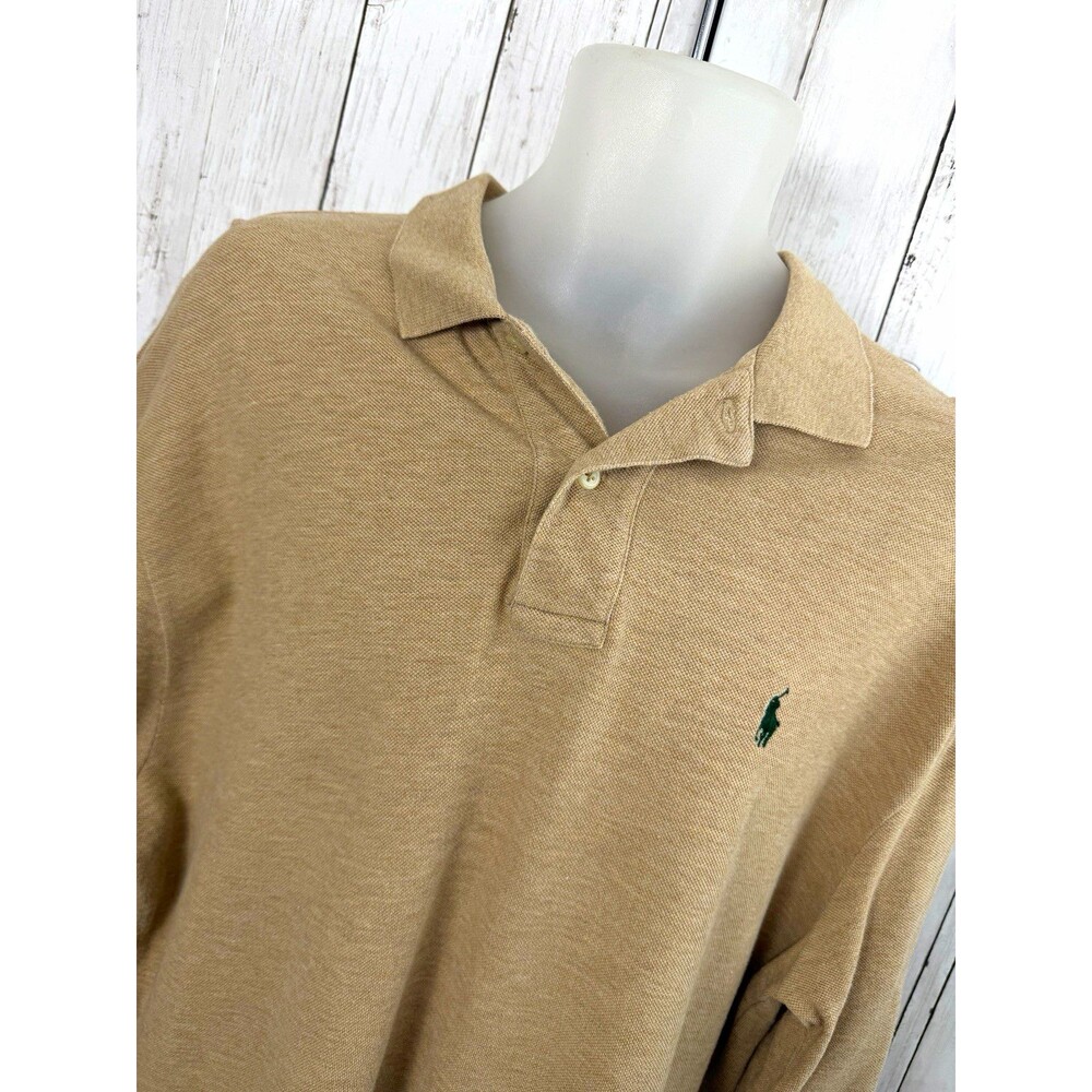 Polo by Ralph Lauren Men’s Long Sleeve Polo Shirt Solid Beige Embroidered L